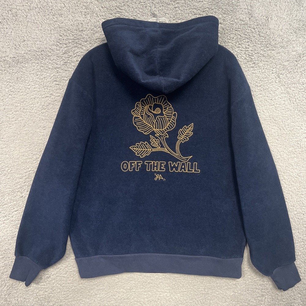 Vans Off The Wall Hoodie Women's XS Blue Embroidered Floral Center Logo Pullover